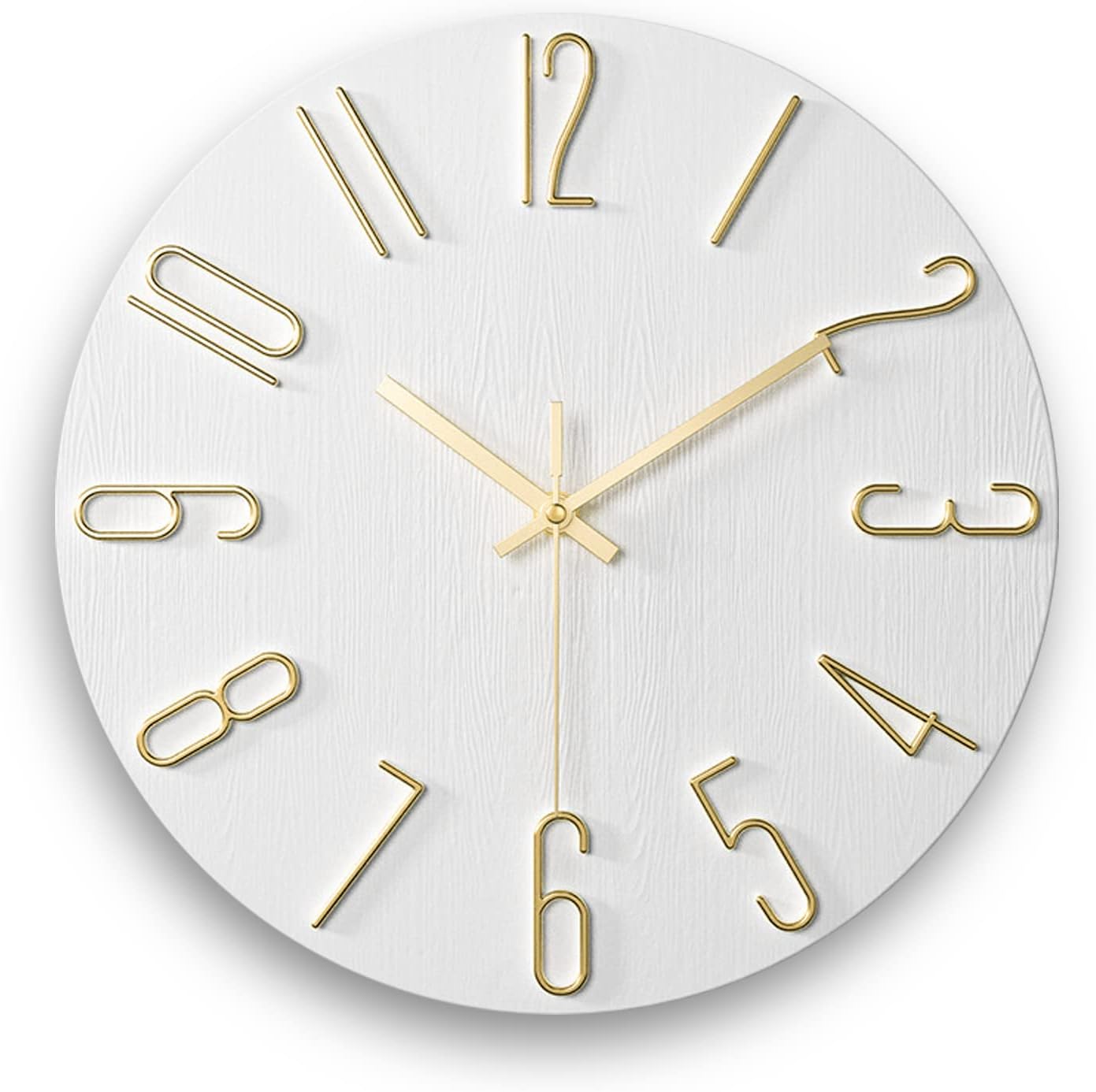 12 Inch Wall Clock Silent Non Ticking, Preciser Modern Style Decor Clock (White)