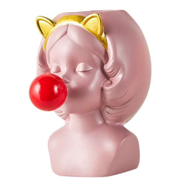 Cute Girl Blowing Bubbles Flower Pot
