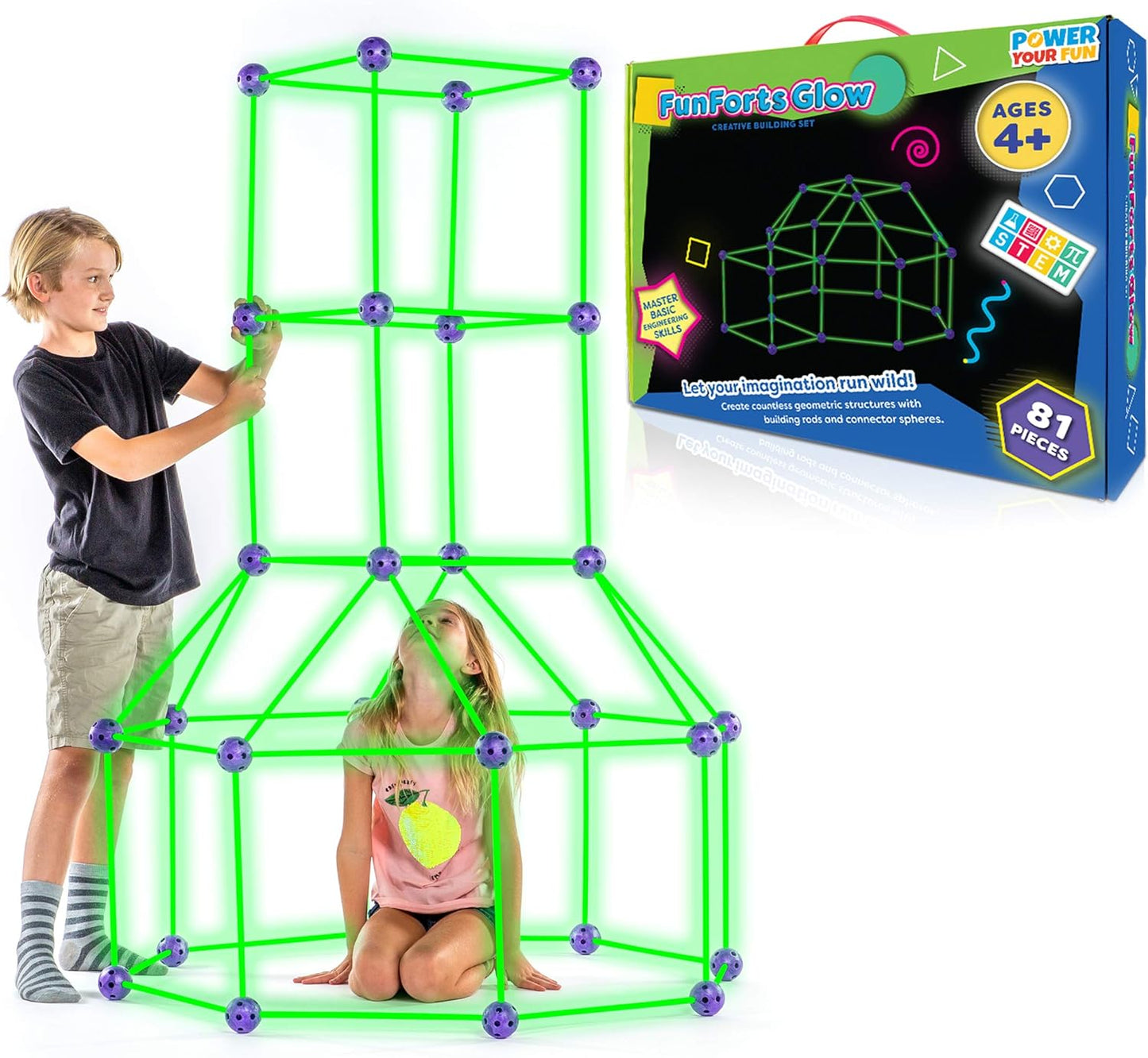 81 Pack Glow in The Dark STEM Building Toys Indoor Outdoor Play Tent for Kids