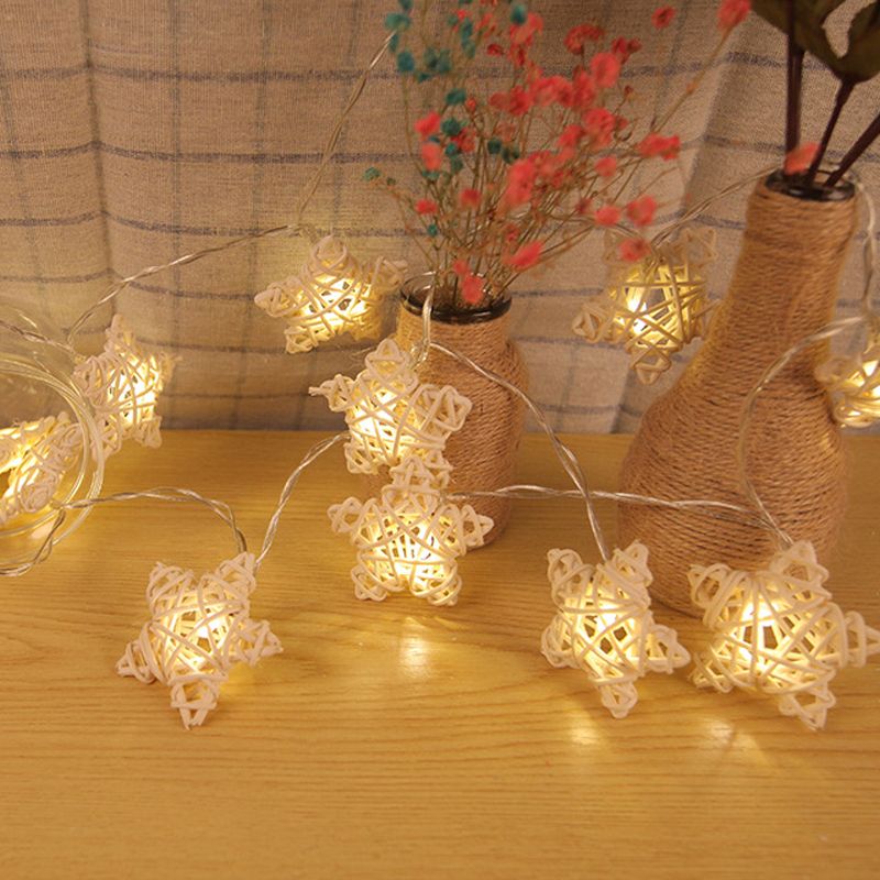 Woven Wooden Star LED String Light