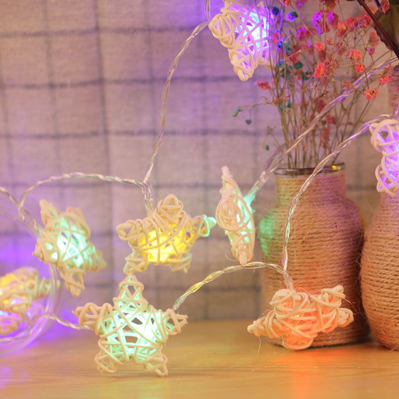 Woven Wooden Star String Light