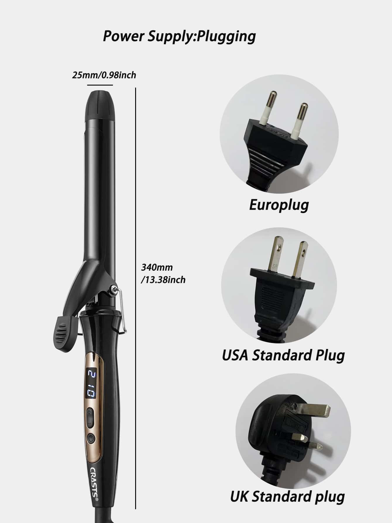 25mm Black Hair Curler With Lcd Display, Adjustable Temperature, Non-damaging And Long Lasting For Home Quick Hair Styling
