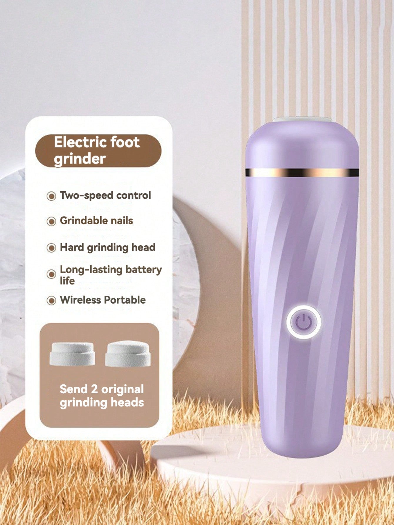 1pc Type-C Charging Portable Electric Foot File With 2 Adjustable Speed Levels And 2 Grinding Heads For Dead Skin & Callus Removal, Foot Care Without Damaging Skin