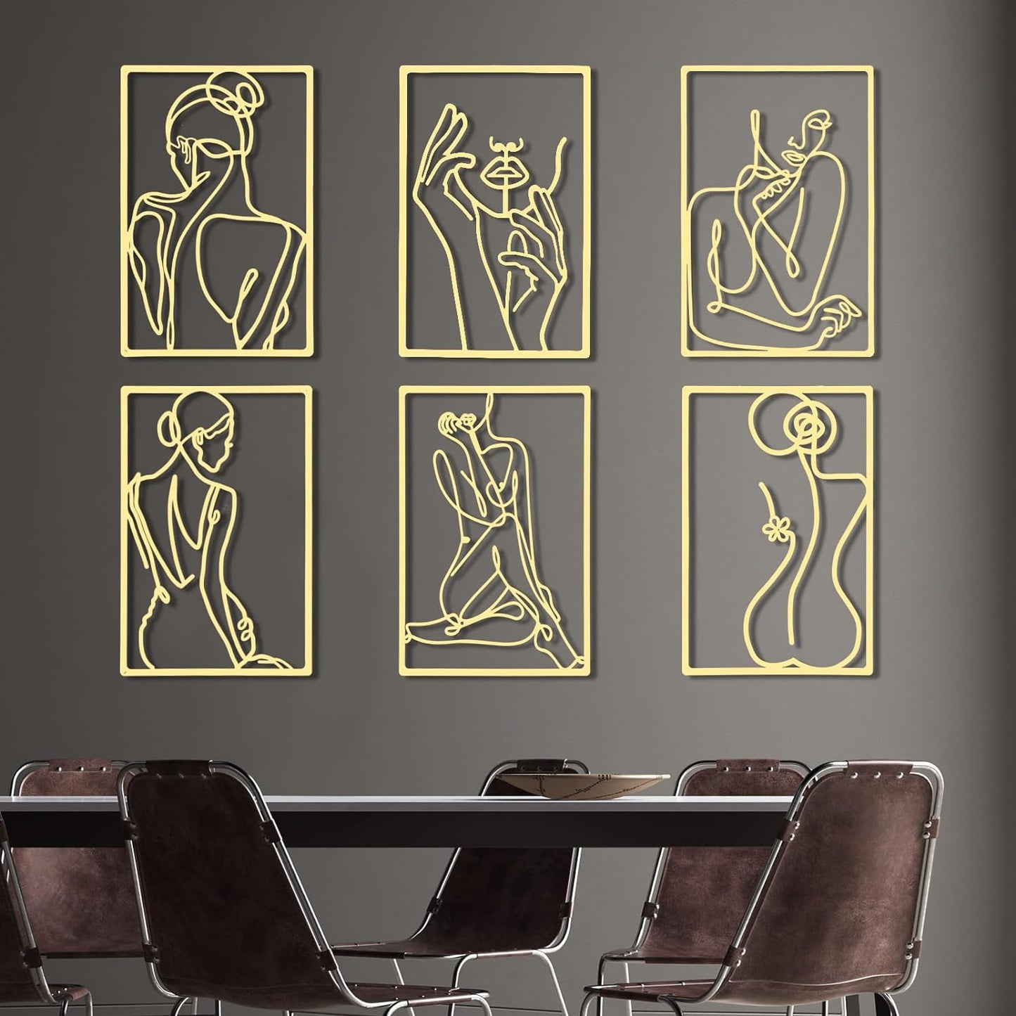 6 Pcs Metal Wall Decor Metal Abstract Woman Modern Decor (Gold)