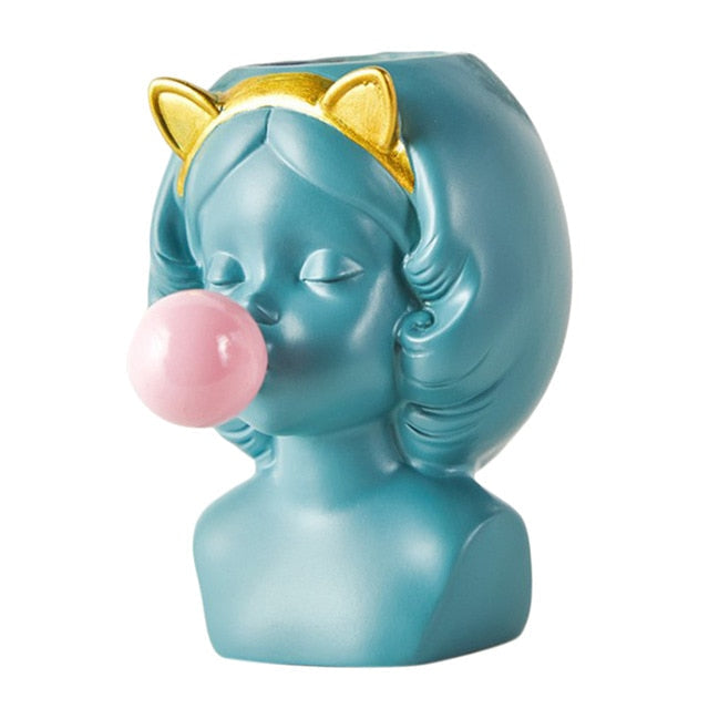 Cute Girl Blowing Bubbles Flower Pot