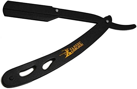 Classic Samurai CS-102 Matte Black Folding Straight Razor, Shavette with 100 Count Single Edge Razor Blades (Black)