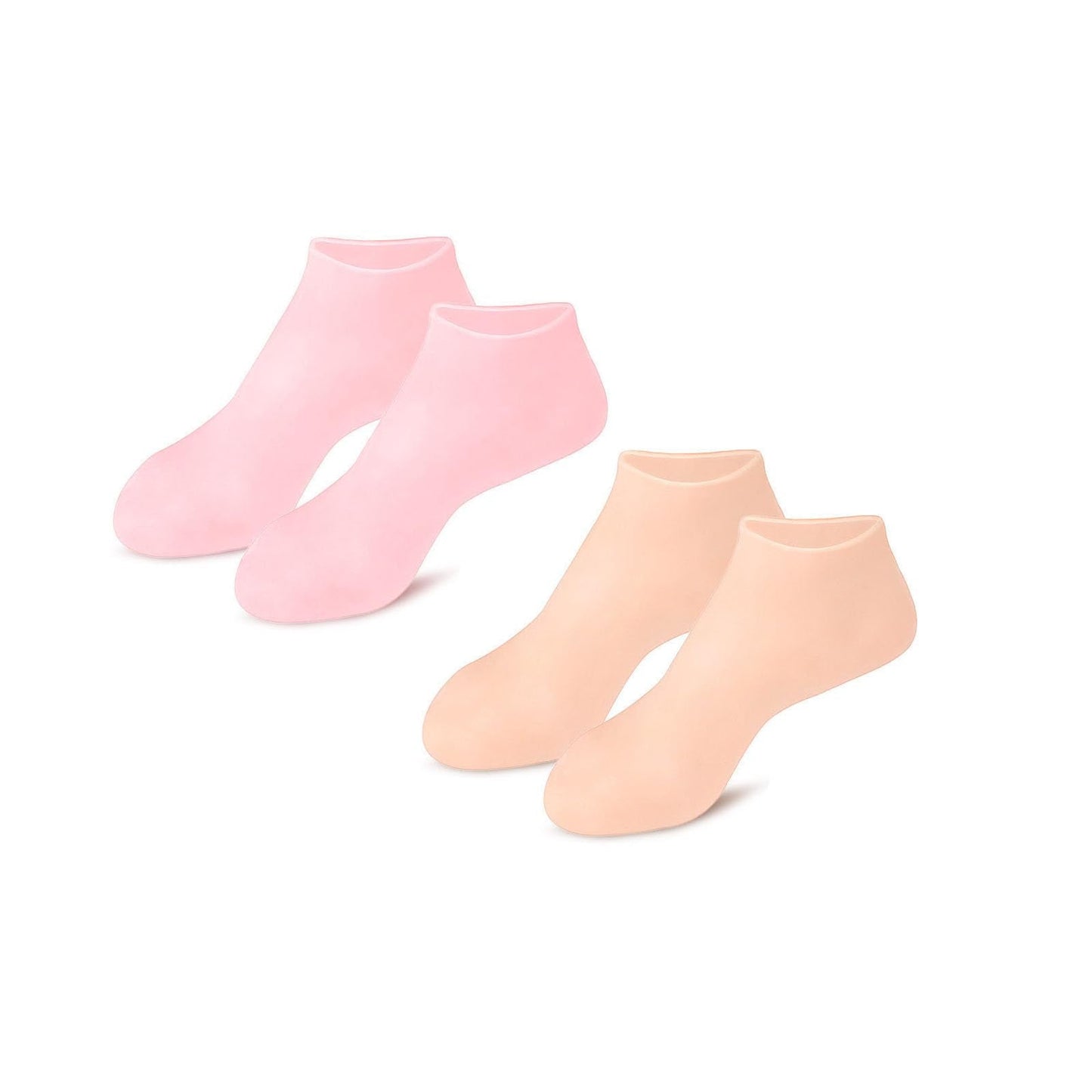 2 Pairs Silicone Pedicure Socks, Women Foot Spa Pedicure Silicone Socks, Soft Gel Socks for Dry Cracked Feet Women(Pink + Beige)
