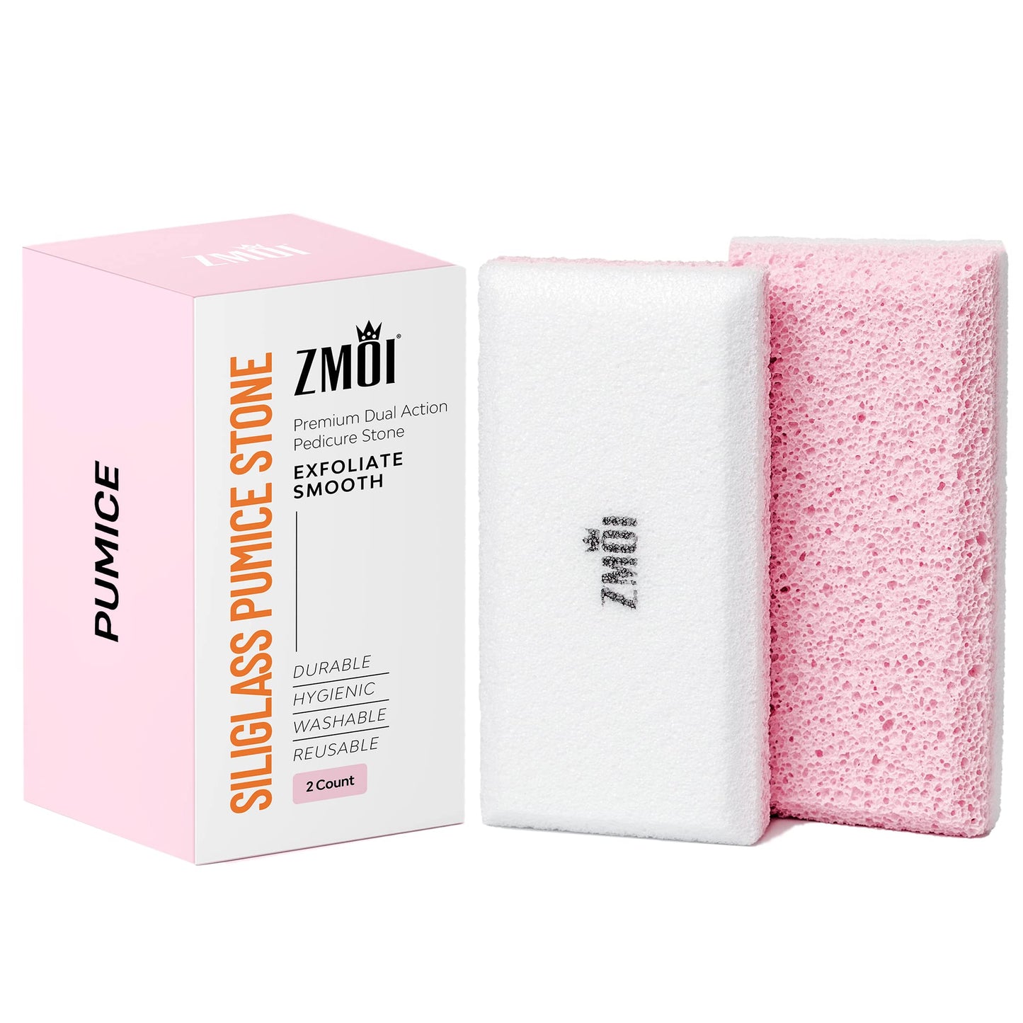 ZMOI Glass Pumice Stone Callus Remover for Feet, Elbows, Hands, and Knees, Spain Made - 2 in 1 Pedicure Exfoliator and Scrubber for Rough, Hard Skin (Pink Color)