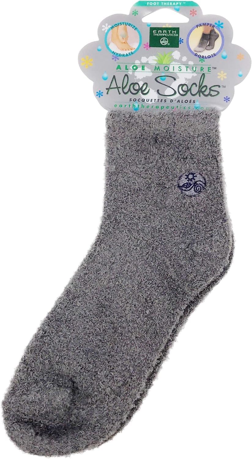 Earth Therapeutics Aloe Vera Socks – Infused with Natural Aloe Vera & Vitamin E – Helps Dry Feet, Cracked Heels, Calluses, Rough Skin, Dead Skin - Use with Your Favorite Lotions - Gray