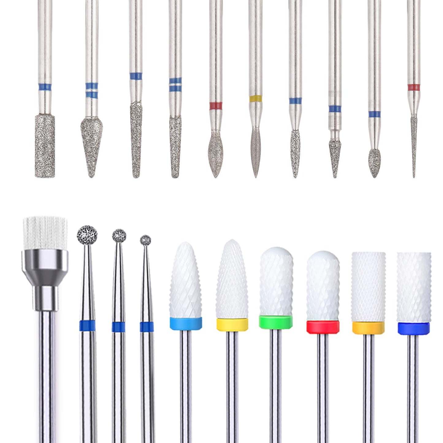 YaFex 20pcs Nail Drill Bits Set, 3/32 Inch Professional Ceramic Diamond Cuticle Drill Bits for Nails, Electric Efile Nail File Bits for Acrylic Gel Nails Manicure Pedicure