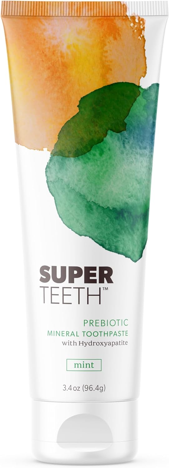 SuperTeeth Prebiotic Mineral Toothpaste for Adults and Kids | Antiplaque | Hydroxyapatite | Fluoride Free | SLS Free | Remineralizing | Oral Care | Made in USA