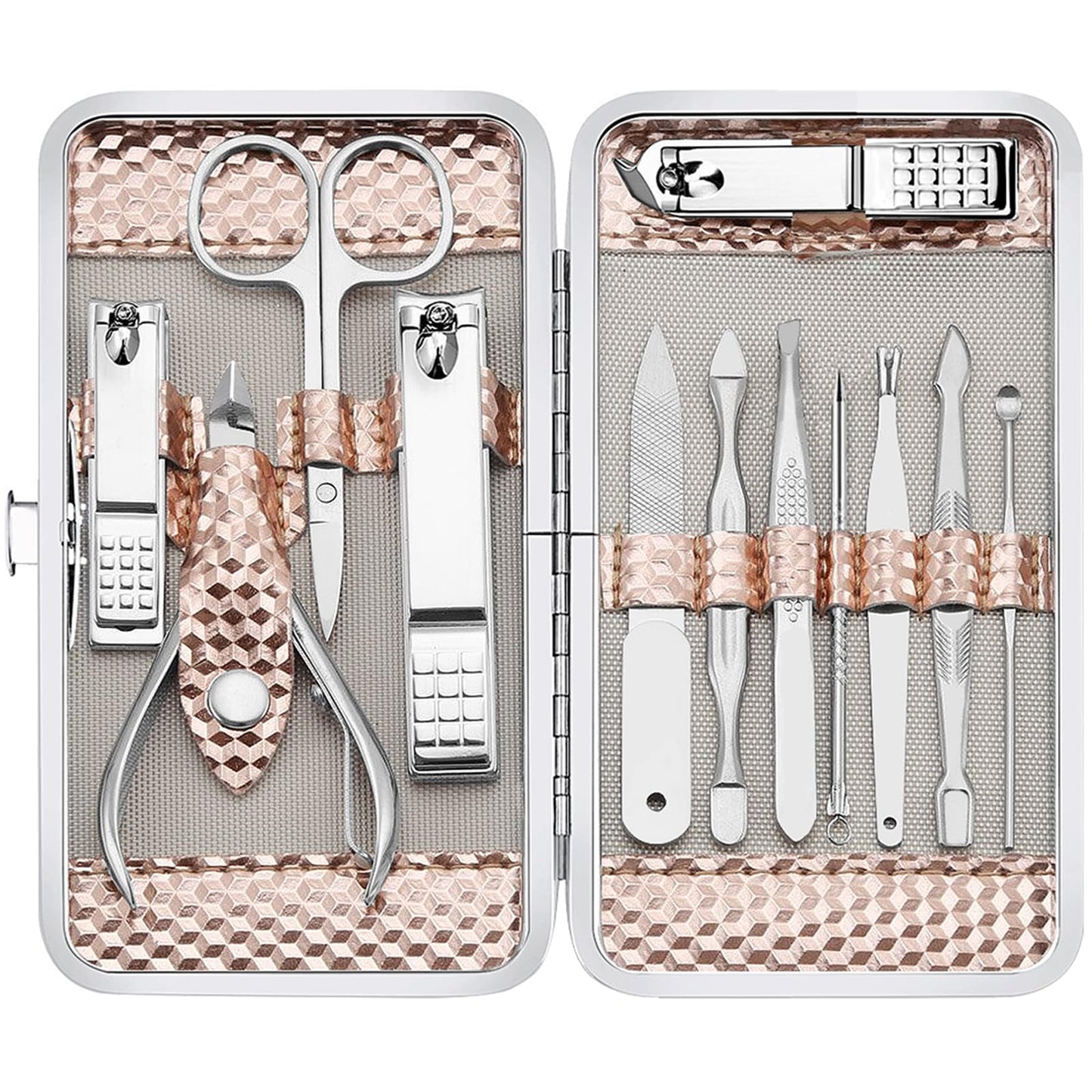 Yougai Manicure Set Professional Nail Clippers Set, 12Pcs Manicure Kit Stainless Steel Nail Kit for Women, Pedicure Set Nail Grooming Kit with Travel Case(Rose Gold)