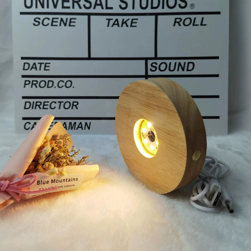 Romantic LED Solid Wood Lamp - Crystal Glass Base, Log Rotating Stand, USB Display - DIY Night Light