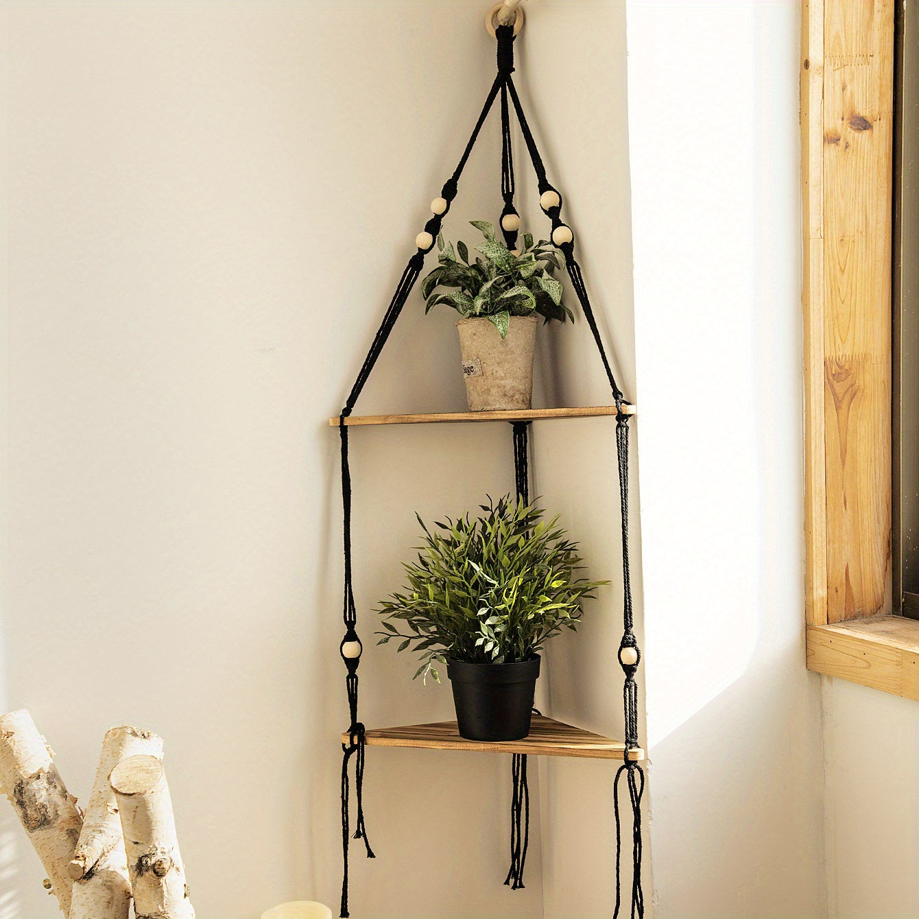 Add a Touch of Nature to Your Home with Macrame Floating Shelves - Perfect for Bedroom, Living Room, Housewarming Gifts & More!