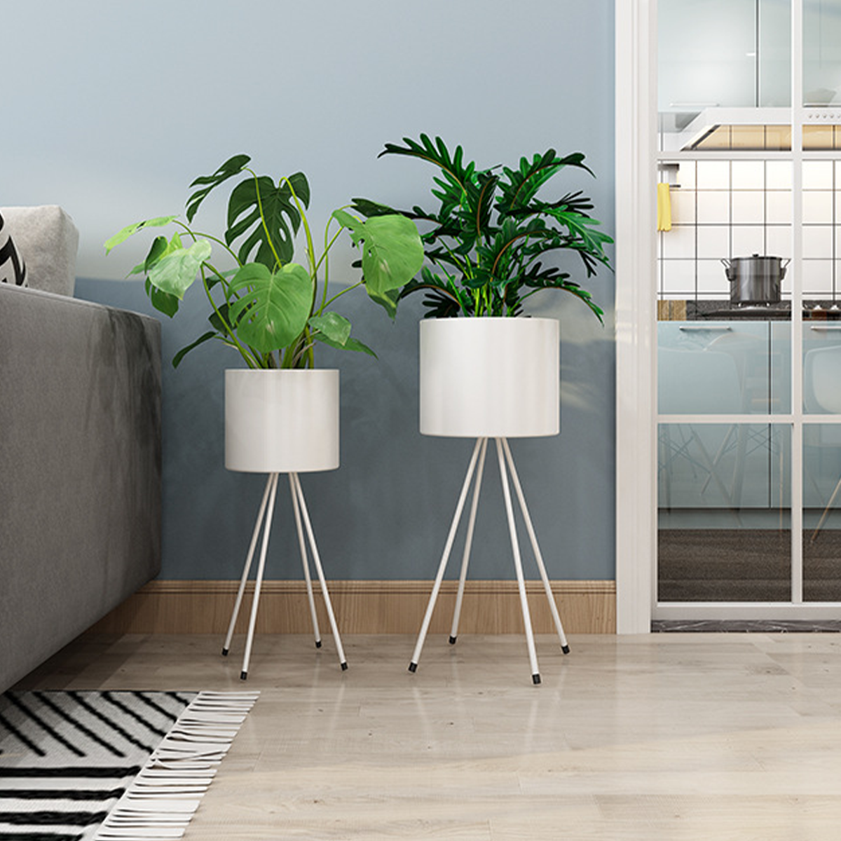 White Round Metal indoor Planter with Stand