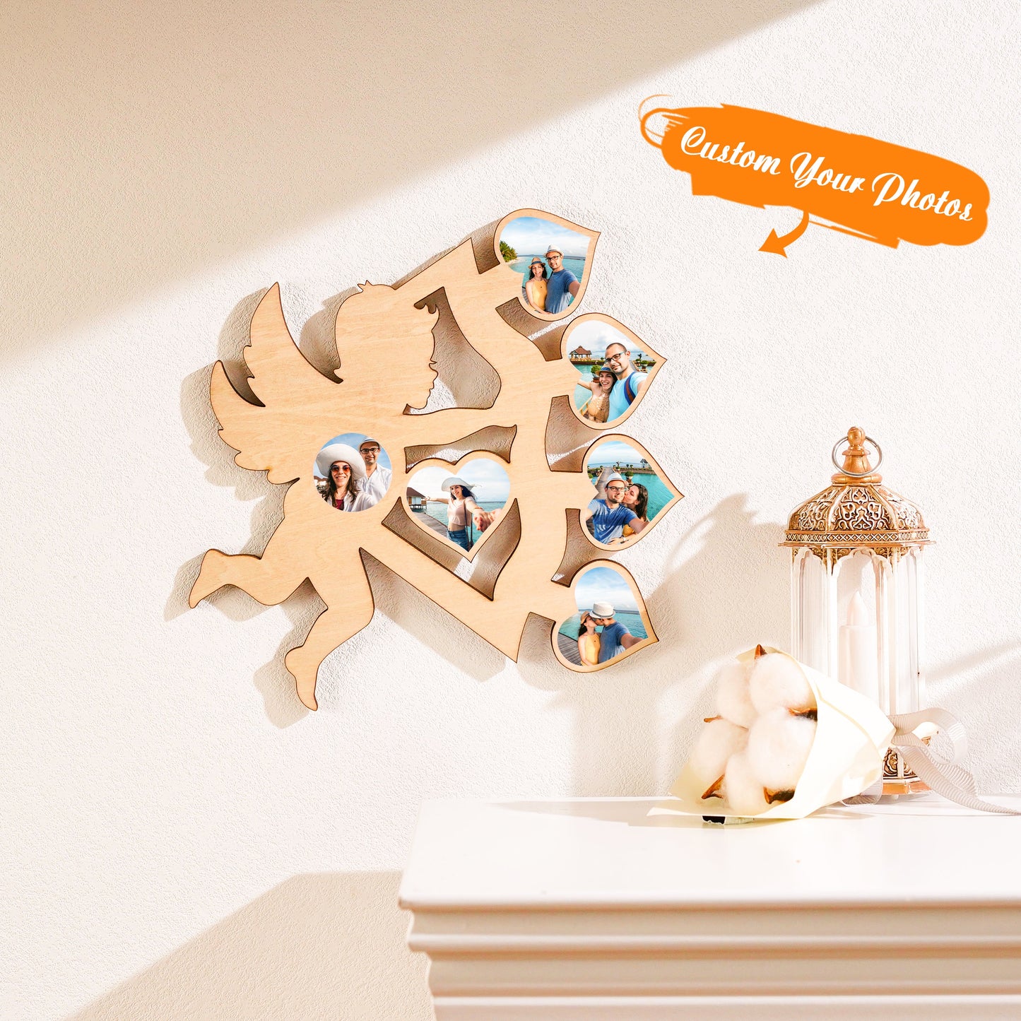Personalized Photo Wooden Cupid Arrow Frame Charm Decoration