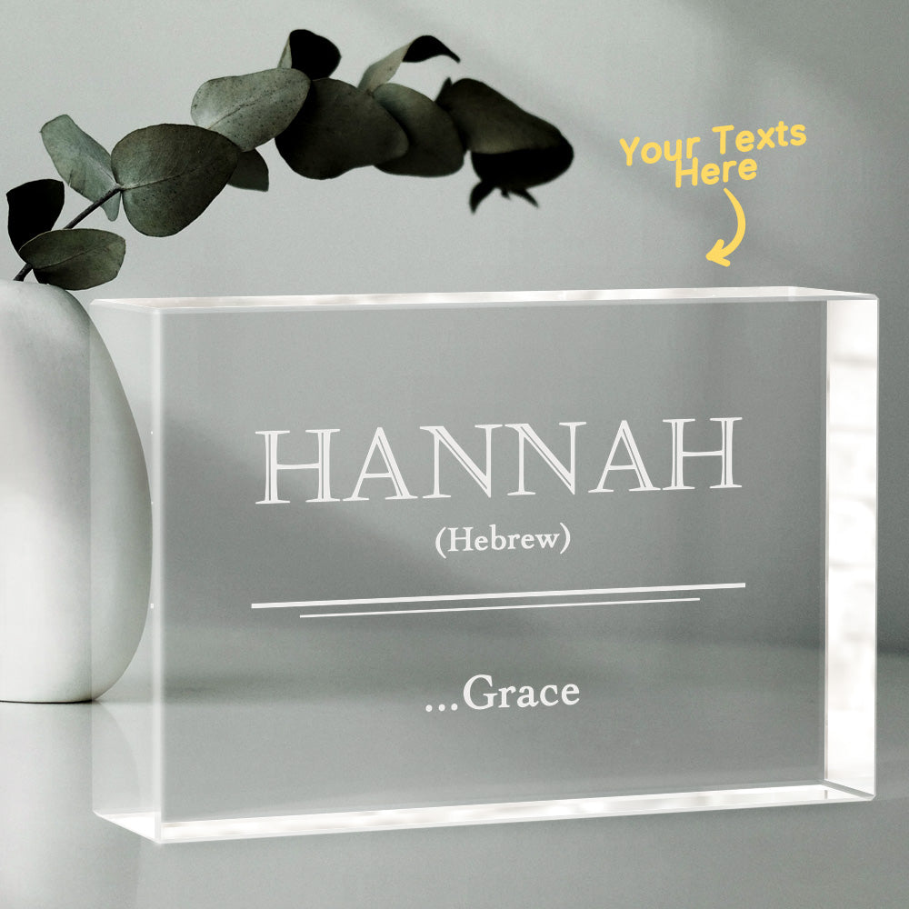 Custom 2D Crystal Engraved Name Meaning Glass Block Newborn Gifts