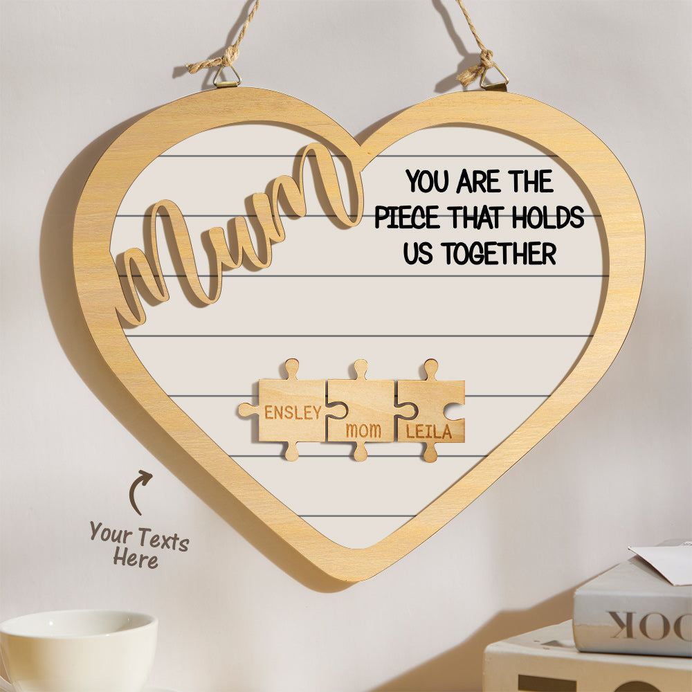 Custom Engraved Ornament Heart Shape Puzzle Pieces Gifts for Mom