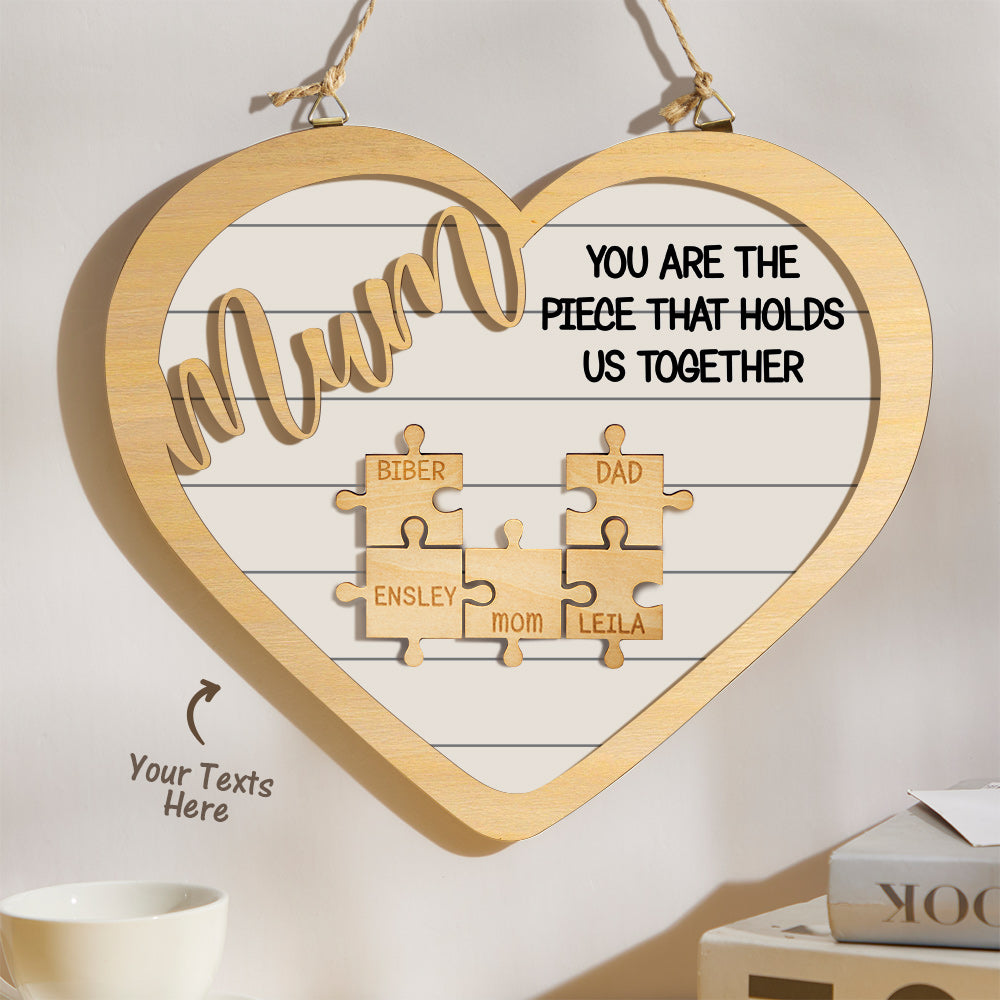 Custom Engraved Ornament Heart Shape Puzzle Pieces Gifts for Mom