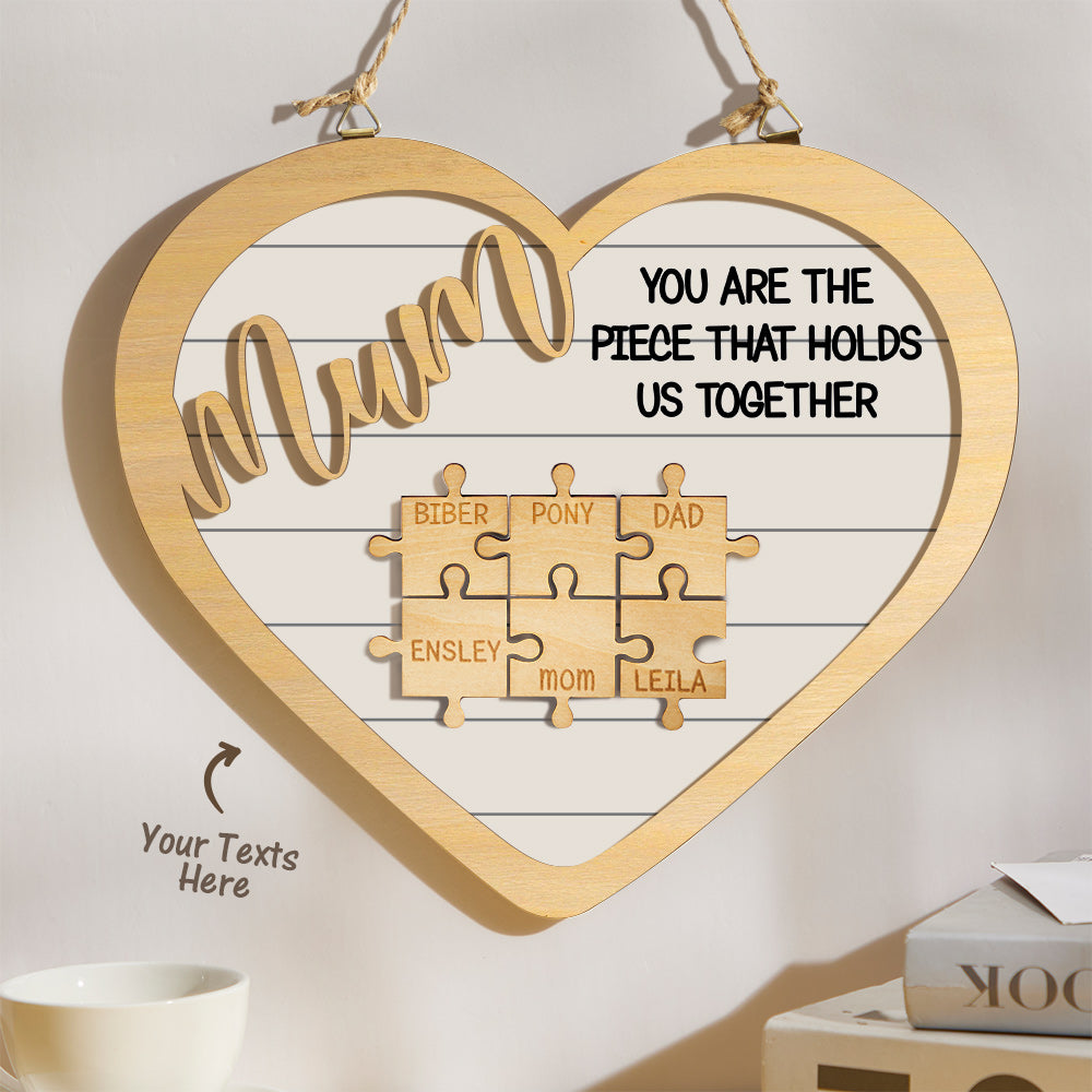 Custom Engraved Ornament Heart Shape Puzzle Pieces Gifts for Mom