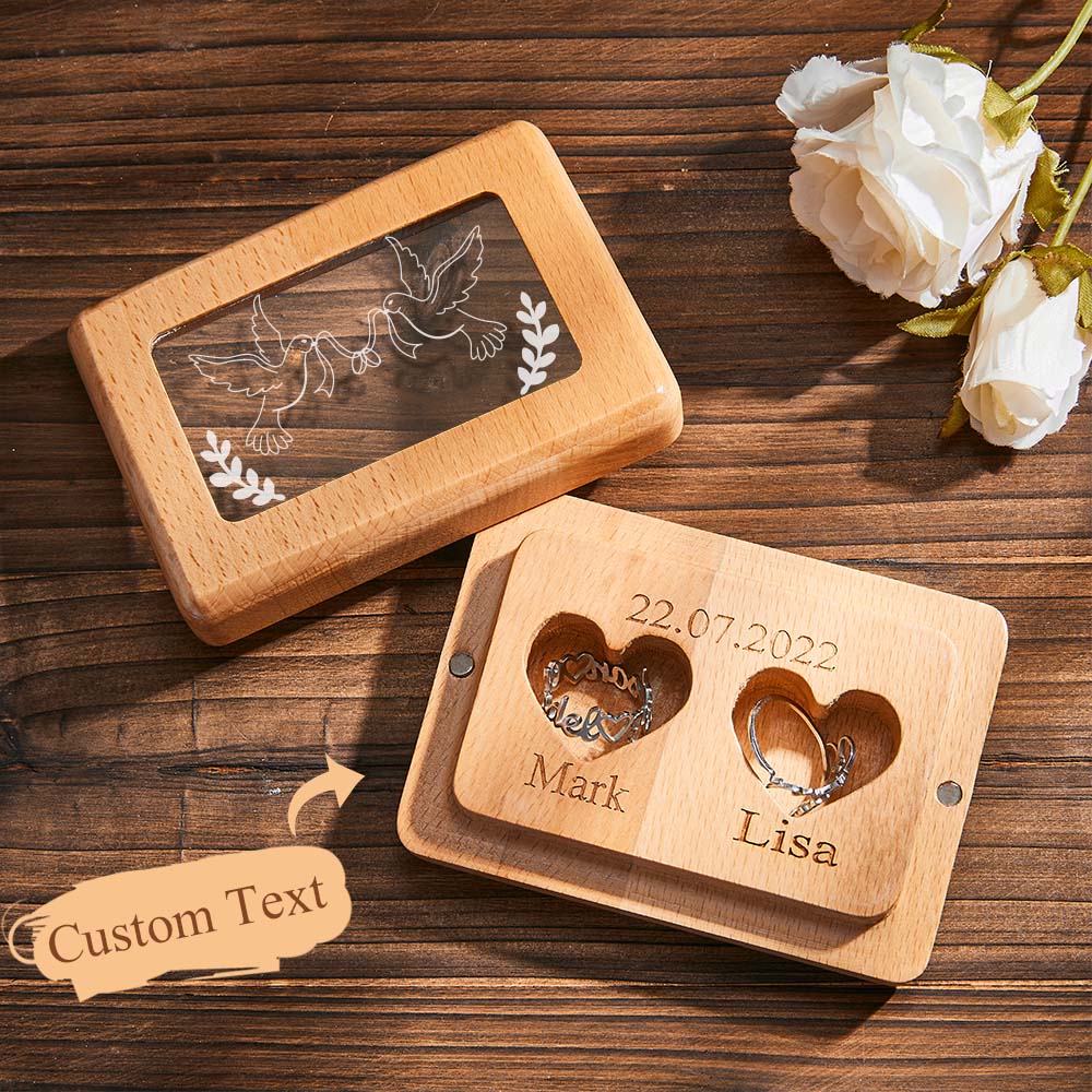 Custom Engraved Ring Box Wooden Wedding Double Rings Box Creative Gift