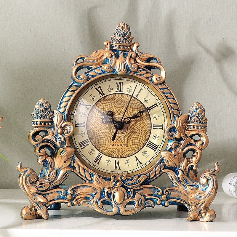 Retro Ornamental Resin Tabletop Clock