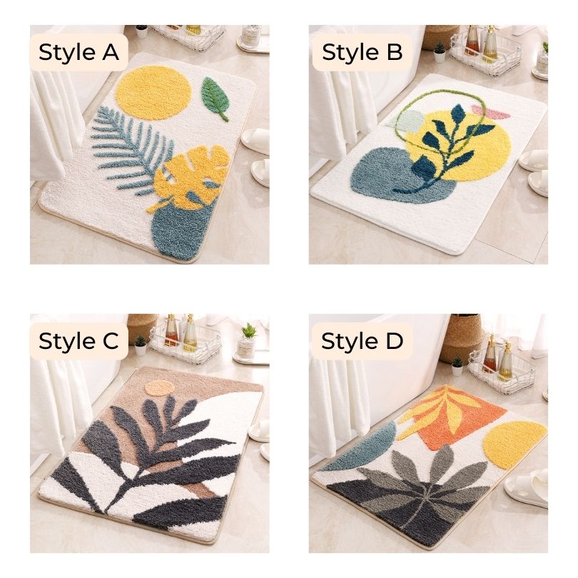 Decorative Soft Shower Rug with Leaf Pattern