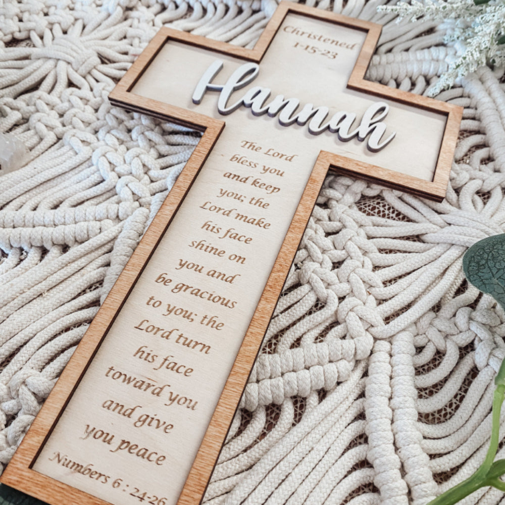 Personalized Baptism Cross Custom Baby Dedication Wood Decorate Gift for kids