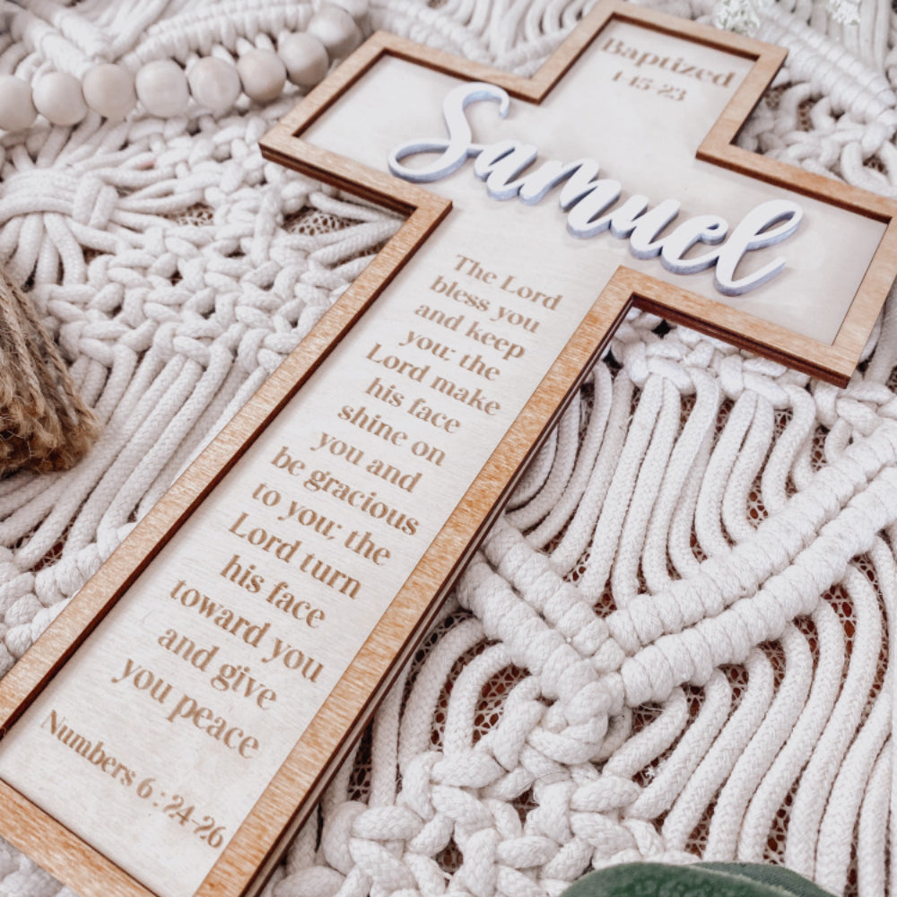 Personalized Baptism Cross Custom Baby Dedication Wood Decorate Gift for kids