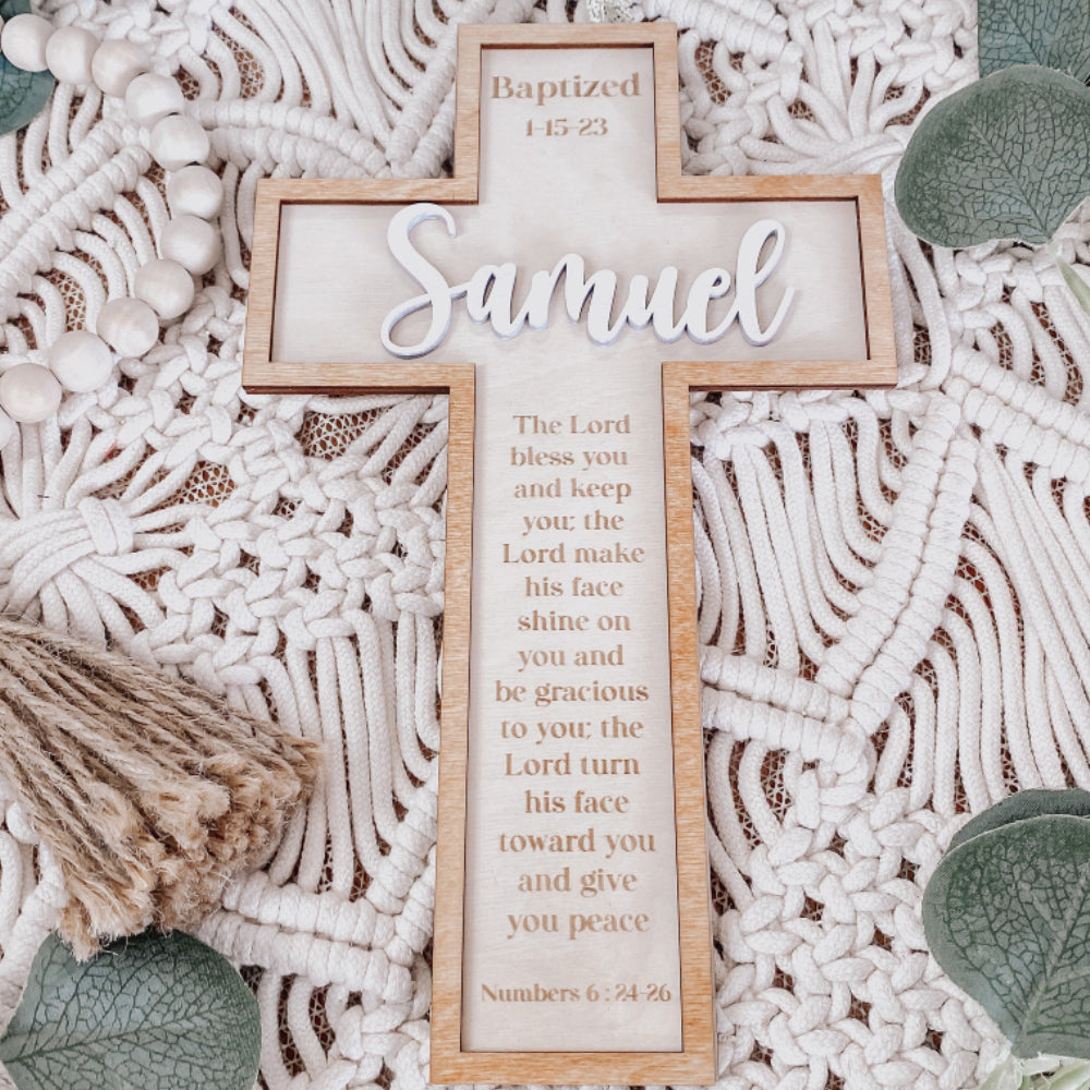 Personalized Baptism Cross Custom Baby Dedication Wood Decorate Gift for kids