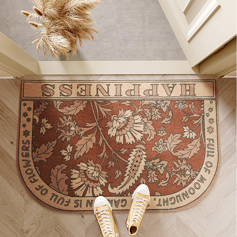 Red Vintage Half Oval shape Flower doormat