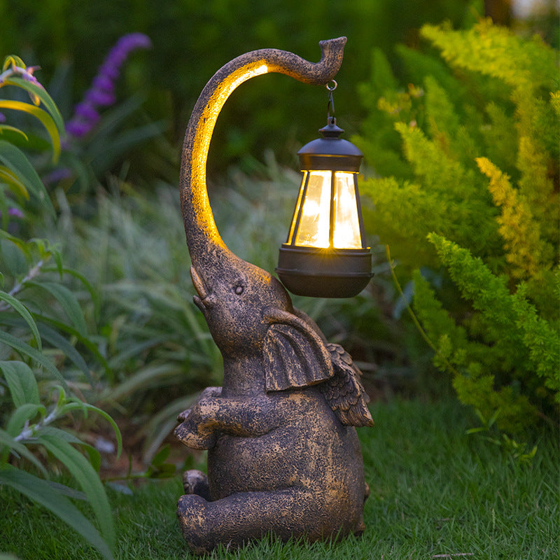 Outdoor Solar Lamp Garden Elephant Ornaments Resin Crafts Garden Decor