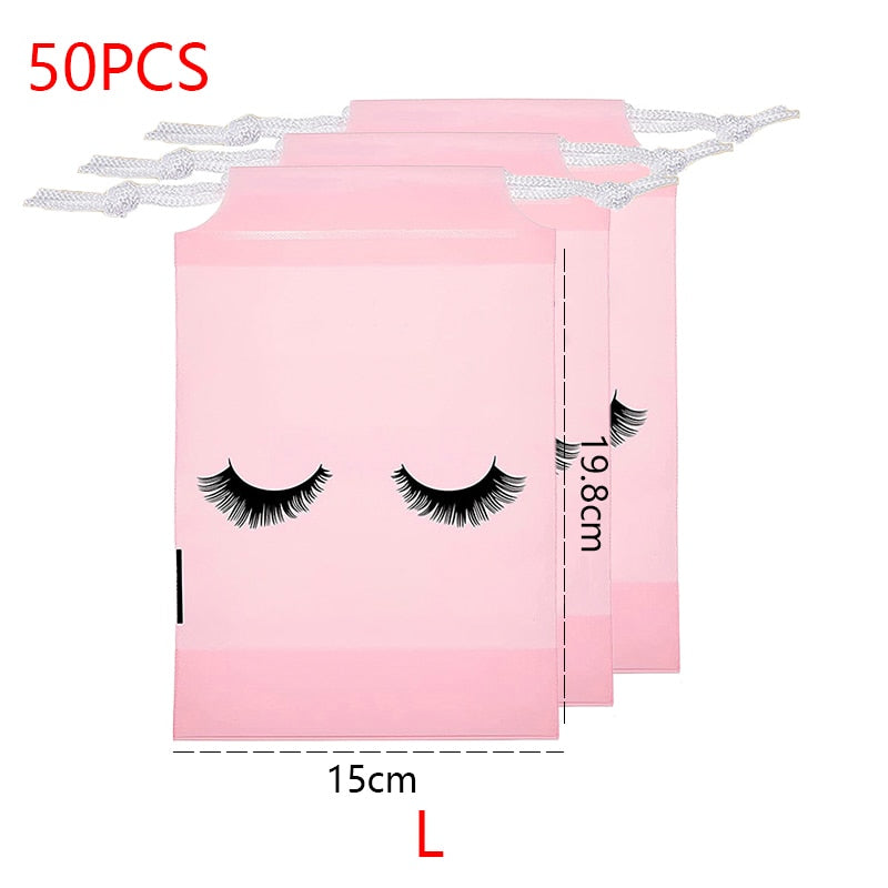 20/50PCS Eyelash Print Drawstring Reusable Bags