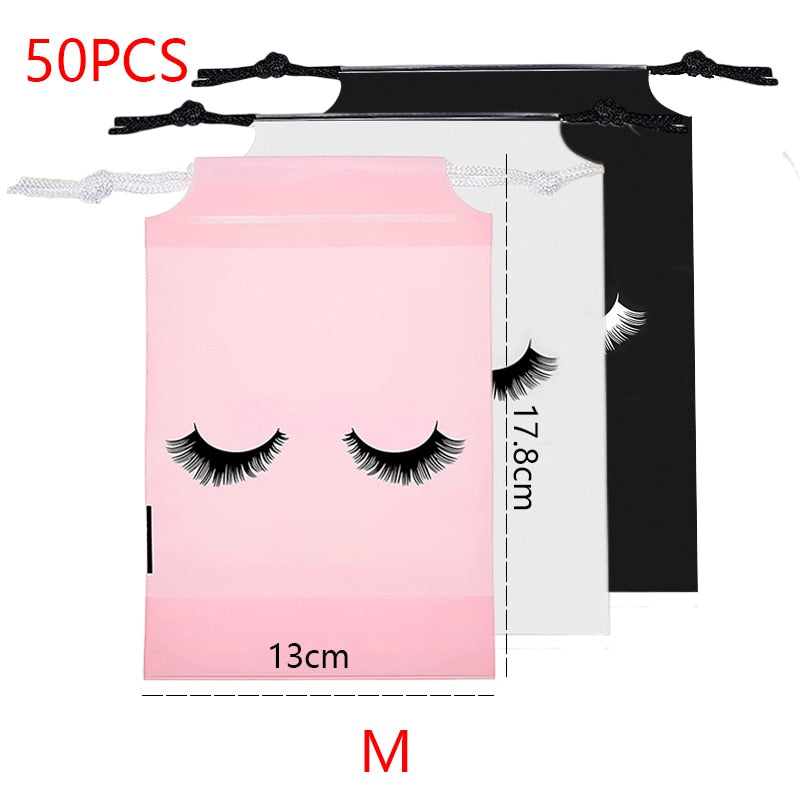 20/50PCS Eyelash Print Drawstring Reusable Bags