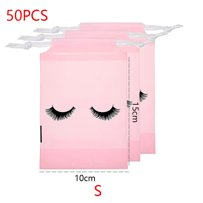 20/50PCS Eyelash Print Drawstring Reusable Bags