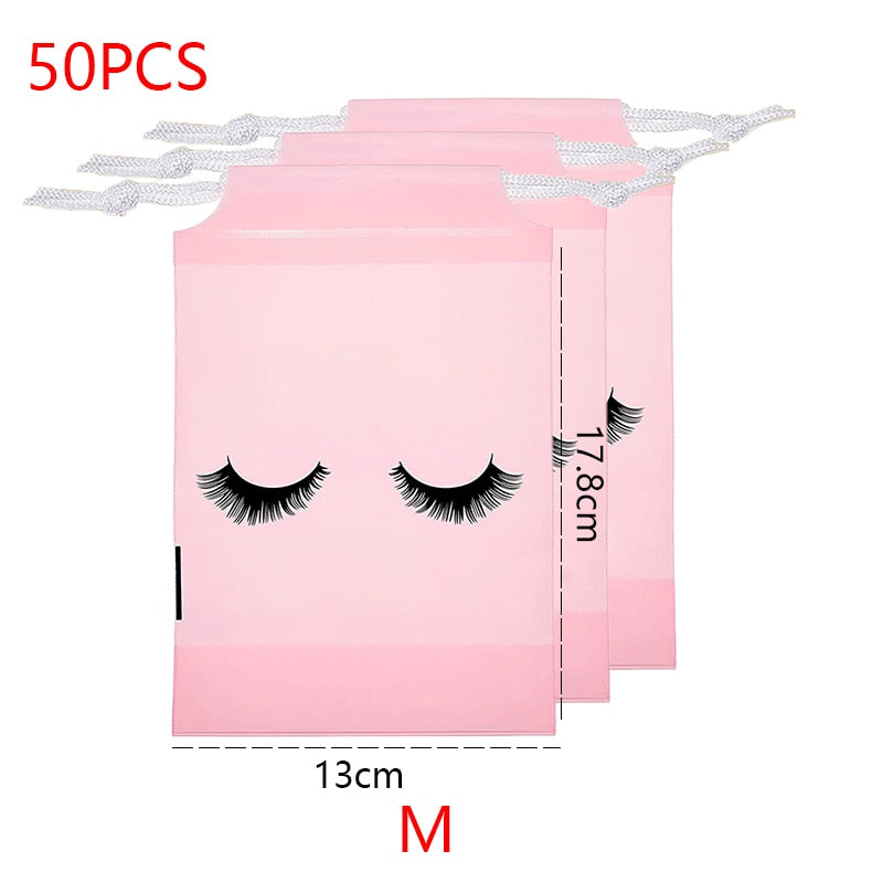 20/50PCS Eyelash Print Drawstring Reusable Bags