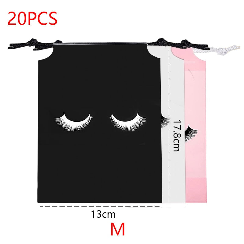 20/50PCS Eyelash Print Drawstring Reusable Bags