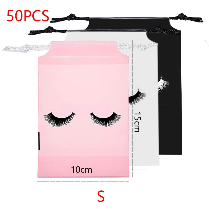 20/50PCS Eyelash Print Drawstring Reusable Bags