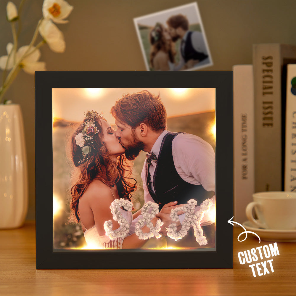 Custom Photo Engraved Ornaments Preserved Flower Photo Frame Couple Gifts