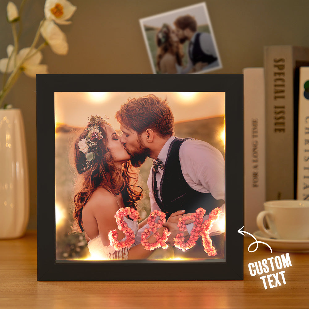 Custom Photo Engraved Ornaments Preserved Flower Photo Frame Couple Gifts