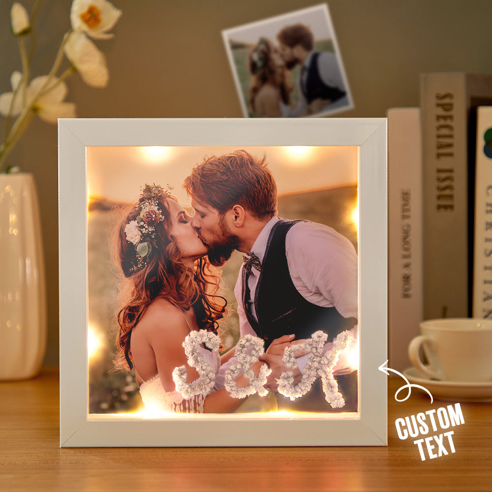 Custom Photo Engraved Ornaments Preserved Flower Photo Frame Couple Gifts