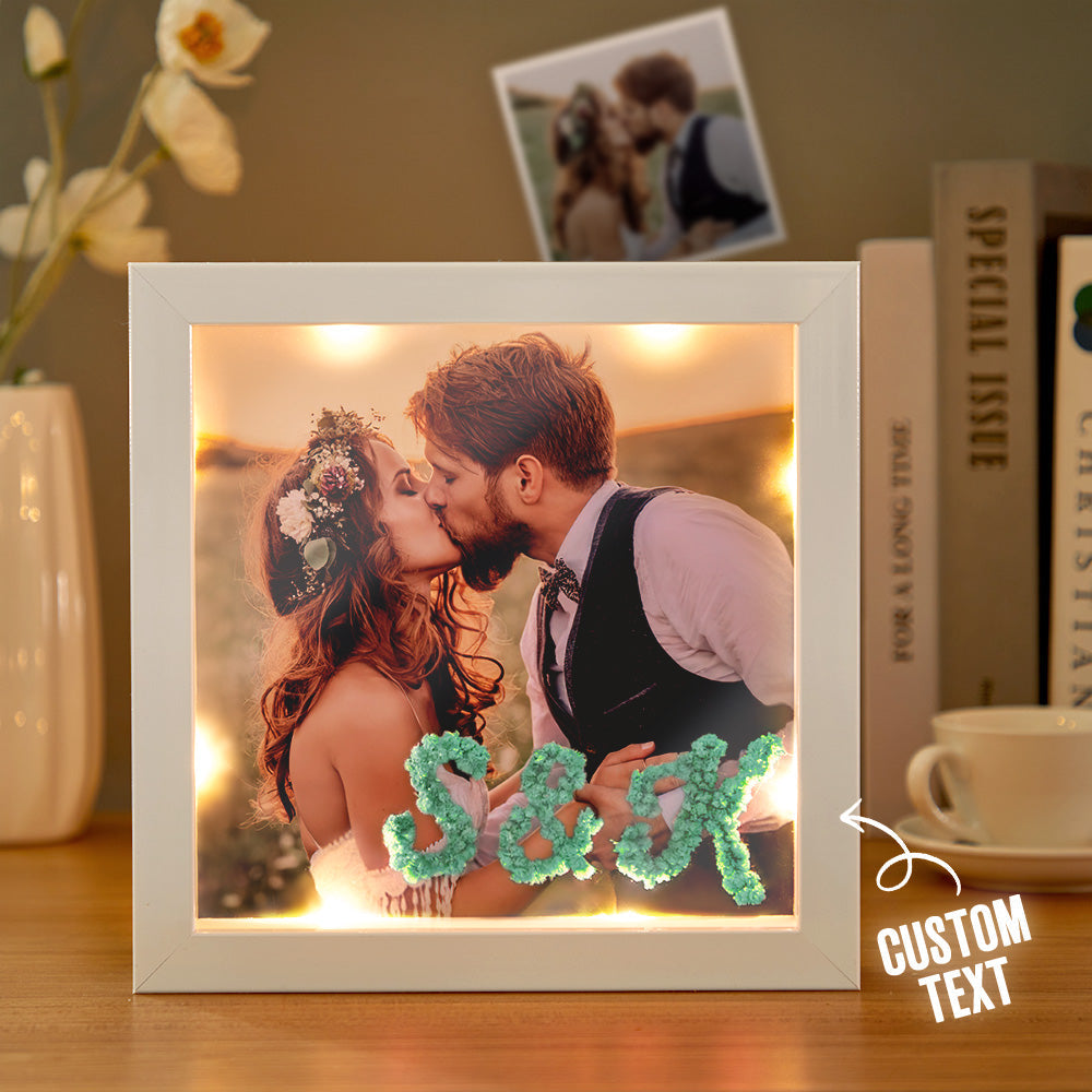 Custom Photo Engraved Ornaments Preserved Flower Photo Frame Couple Gifts
