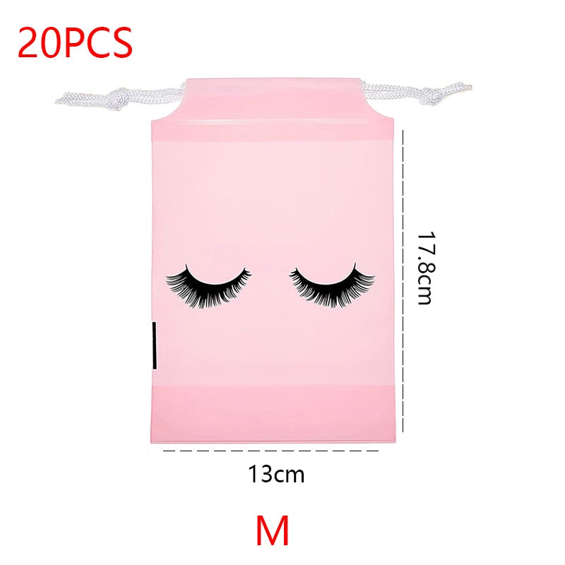 20/50PCS Eyelash Print Drawstring Reusable Bags