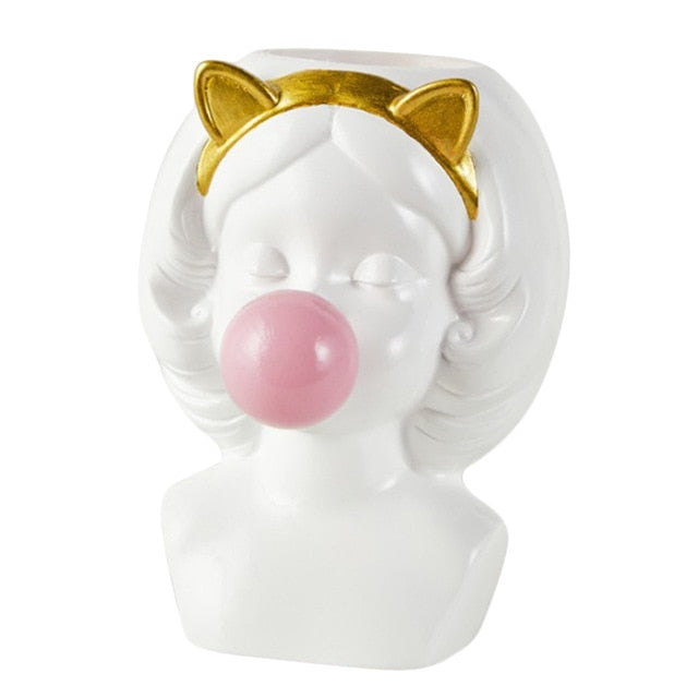 Cute Girl Blowing Bubbles Flower Pot