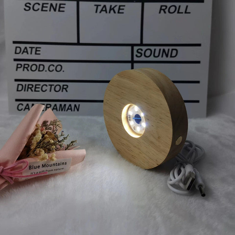 Romantic LED Solid Wood Lamp - Crystal Glass Base, Log Rotating Stand, USB Display - DIY Night Light