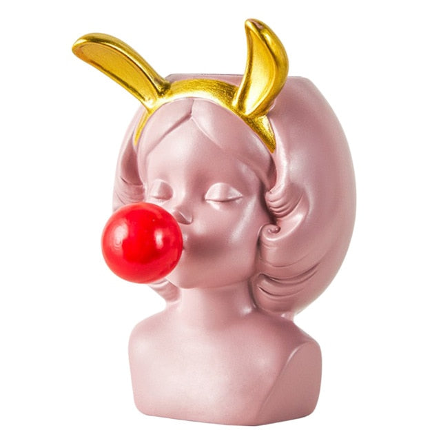Cute Girl Blowing Bubbles Flower Pot