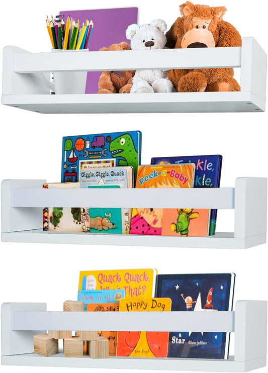 Set of 3 White Floating Shelves, Wall-Mounted Versatile Shelving