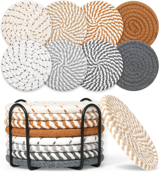 8 Style Drink Coasters with Holder, Absorbent Coasters for Coffee Table,  4.3 Inches (Muti-color E)