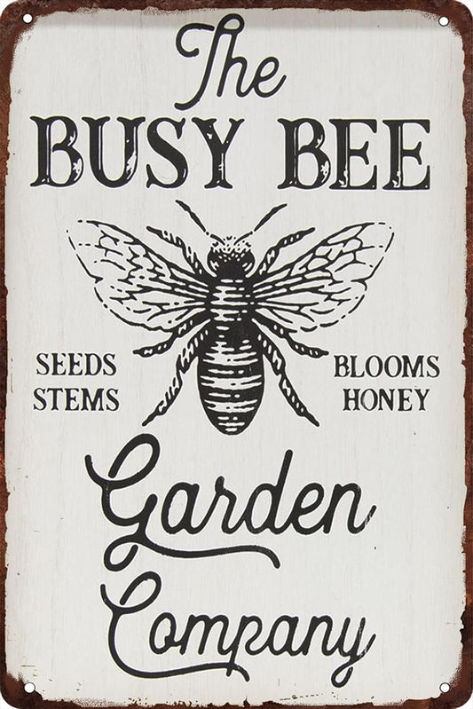 The Busy Bee Garden Blooms Honey Metal Tin Sign Vintage Retro Sign, 8x12 Inch