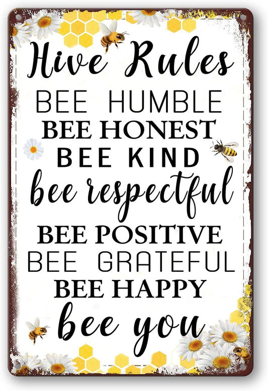 Bee Garden Decor Bee Hive Rules Sign For Home Honey Bee Decorations, 8x12 Inch
